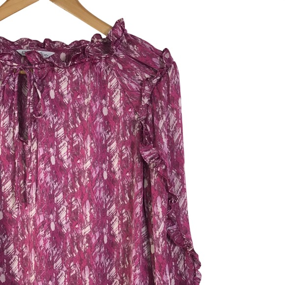 Ophelia Roe Blouse Women's XL Long Sleeve Pink Ruffle Sheer Business Casual Work - Picture 5 of 15